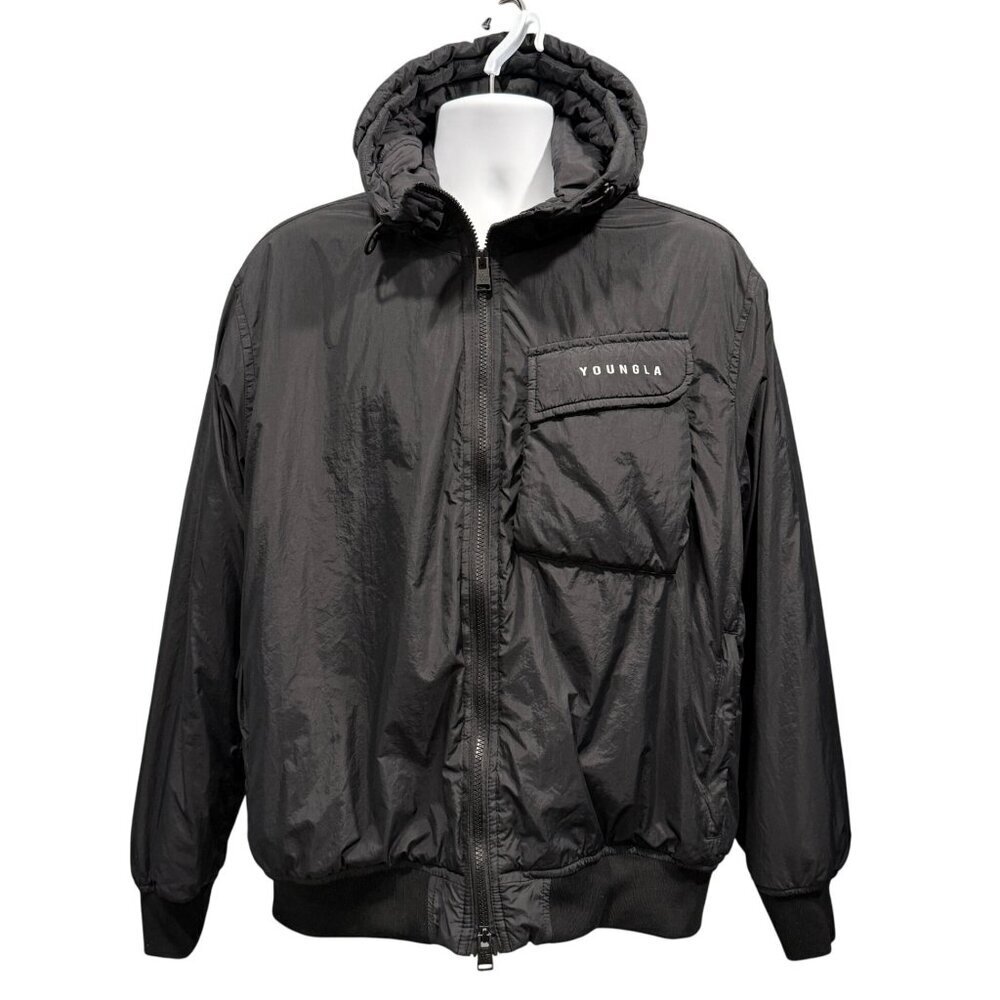 YoungLA Rain Day Jacket Hooded Nylon Outdoor Streetwear Urban Travel Black Mens